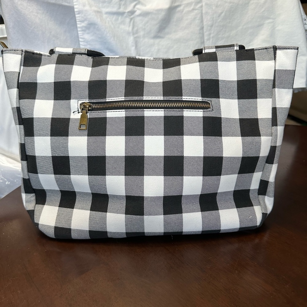 Farmhouse Is My Style Black and White Plaid Tote NWOT